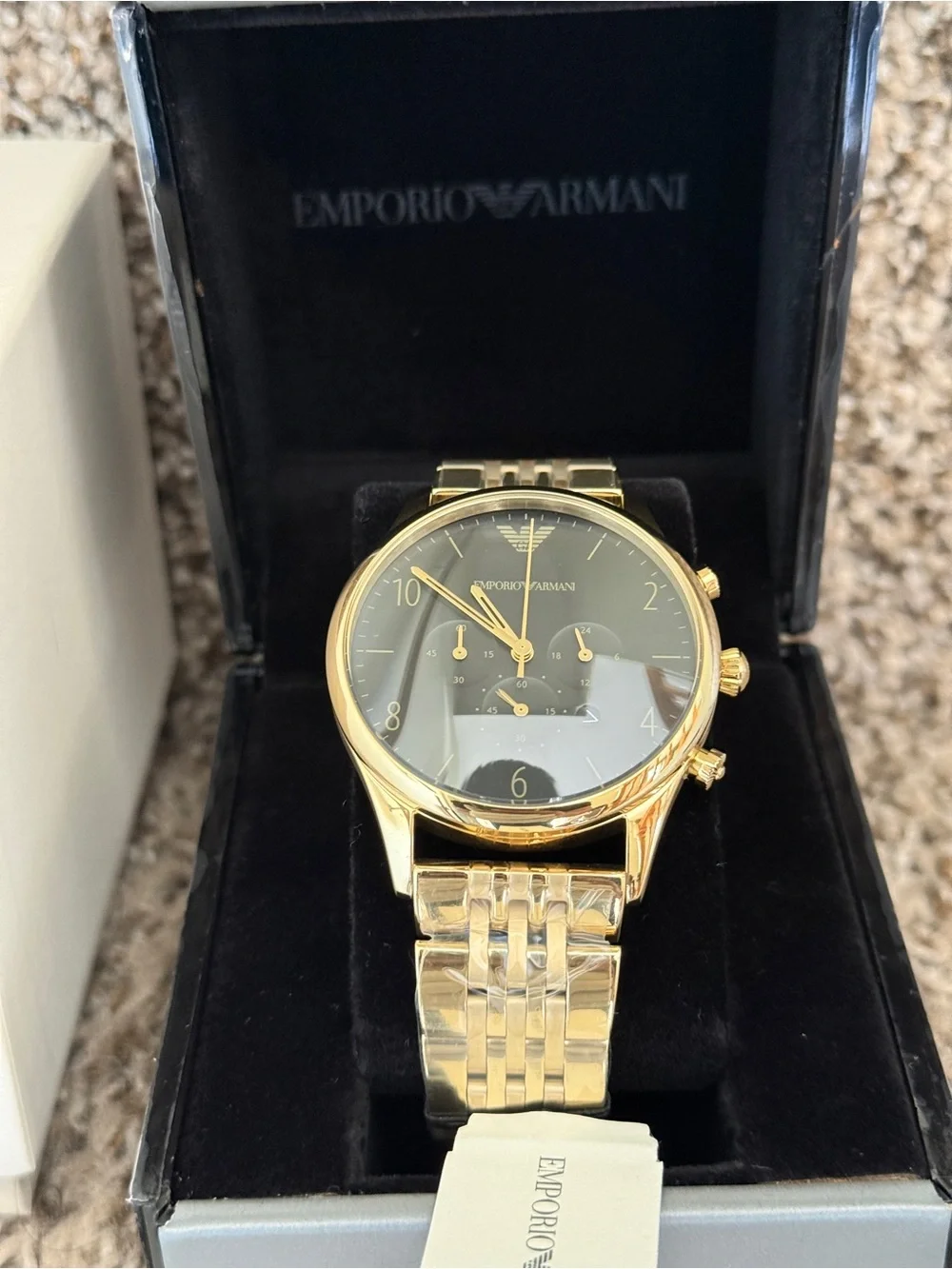 Emporio Armani men’s classic Gold-Tone Watch with Black Dial